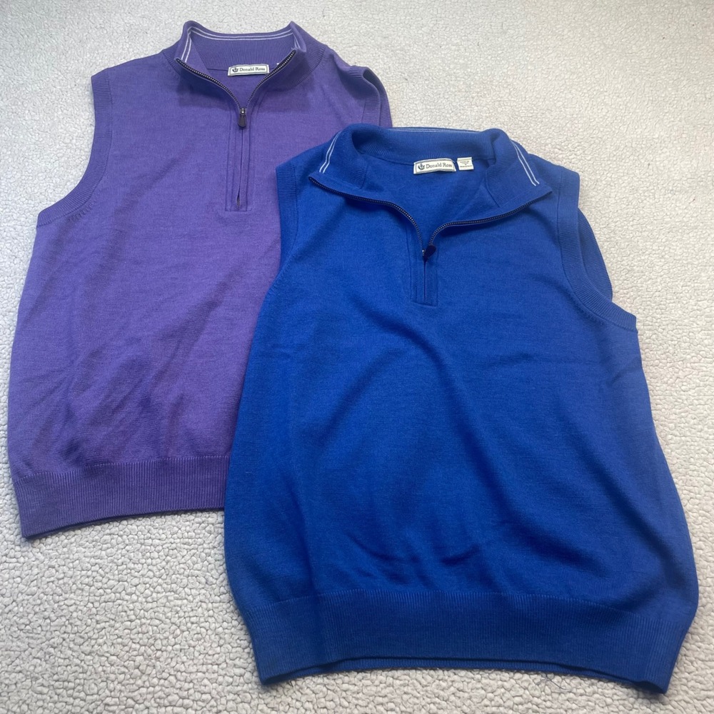 Donald Ross Sweater Vest Mens S Purple Blue 1/4 Zip 100% Merino Wool Lot of 2